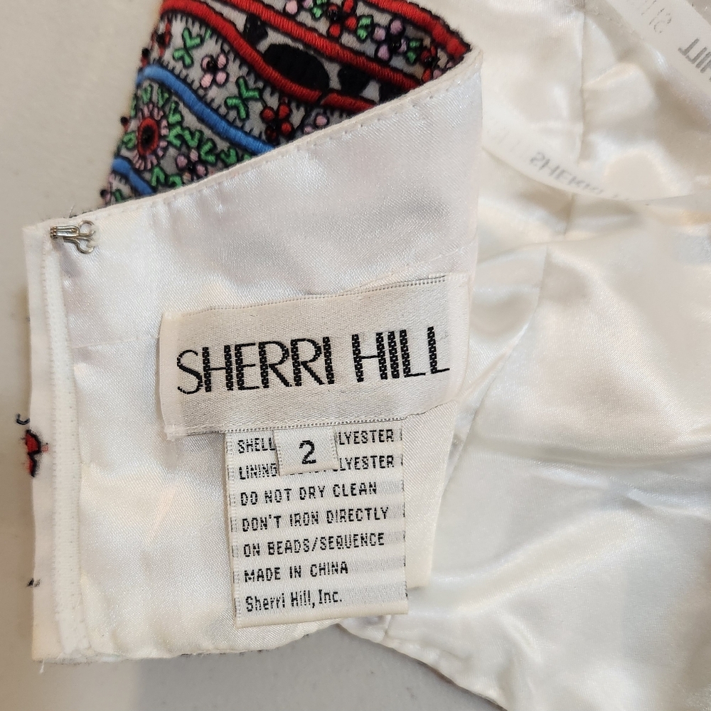 Sherri Hill Beaded Embroidered Halter Top Size 2 Beautiful White Colorful - Picture 14 of 16